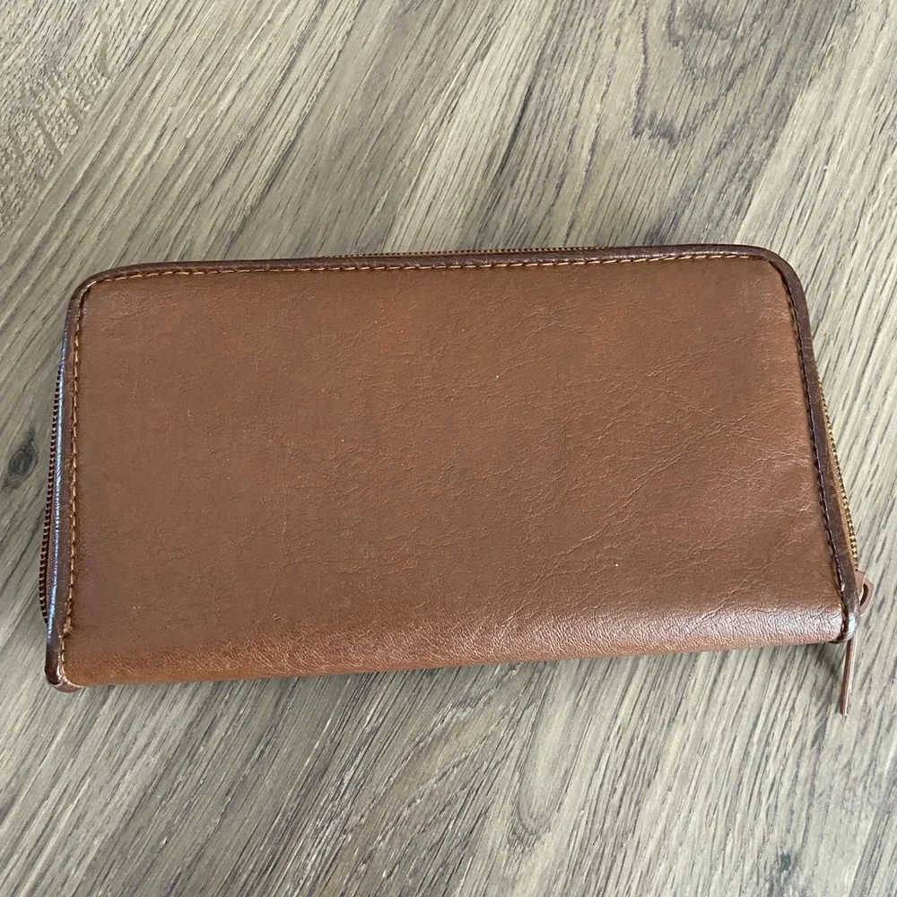 Rosetti Brown Faux Leather Zip Around Wallet